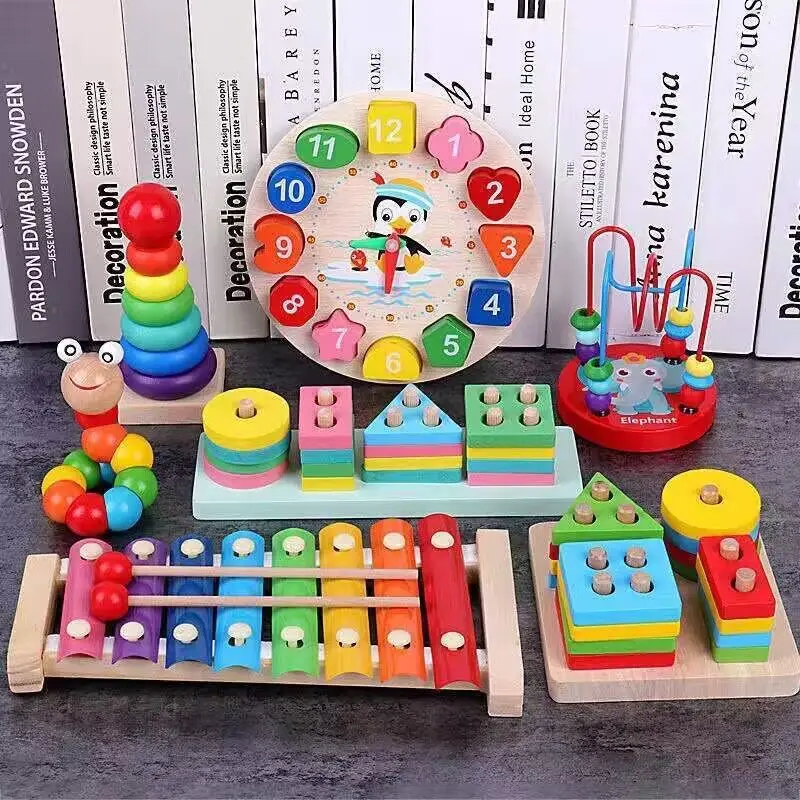 Montessori Wooden Toys for Babies 1 2 3 Years Baby Development Games Child Wood Puzzle for Kids Educational Sorting Stacking Toy