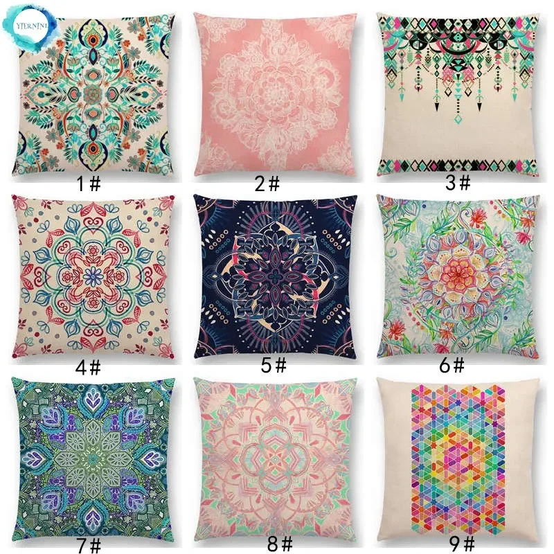 

Boho Искусство Красочный Цветок Великолепный цветочный Рисунок растительная Геометрия Мандала декоративный узор Автомобильная Подушка Наволочка Тройная подушка