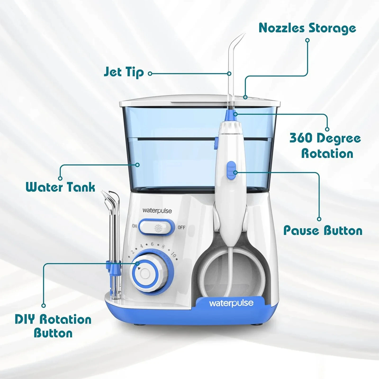 Waterpulse Oral Irrigator Electric Water Flosser 800ML Capacity Dental Hygiene Teeth Cleaner 5x Tips