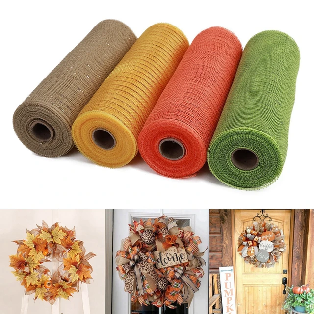4 Rolls Poly Burlap Deco Mesh 10 inch Wide Decorative Ribbon Wrapping Home Door Wreath Decoration DIY Crafts Making, Size: 30', Multicolor