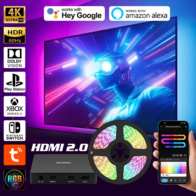 RGBSmartAmbientTVLEDBacklightDispositivo4KHDMI20Caixade