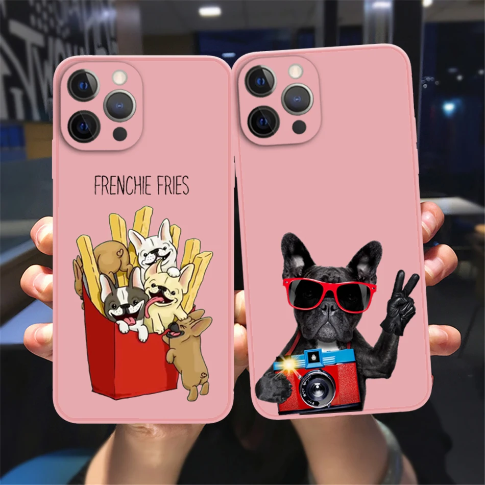Pug Dog French Bulldog Shockproof Phone Case For Iphone 12 11 13 14 Pro Max 8 14 Plus X Xr Xsmax Pink Couple Lover Friends Case