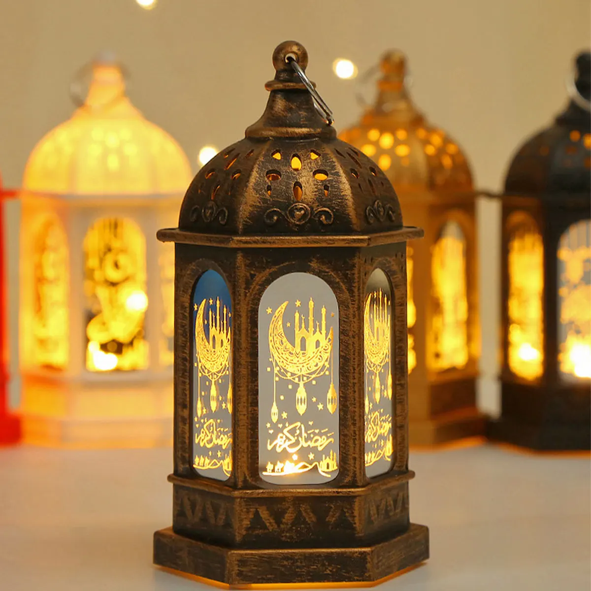

Ramadan Lantern Decoration Plastic LED Eid Mubarak Lamp Ramadan Festival Table Light 2023 Ramadan Party Lighting Decorative Lamp