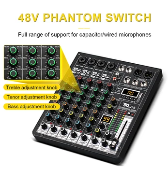 TKLBLS Professional 6-Channel 99DSP Audio Mixer 48V Phantom Power USB Studio Karaoke Bluetooth DJ Console Mixer 5