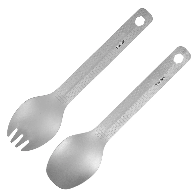 Cucchiaio Spork leggero in titanio con manico lungo, cucchiaio da inodore