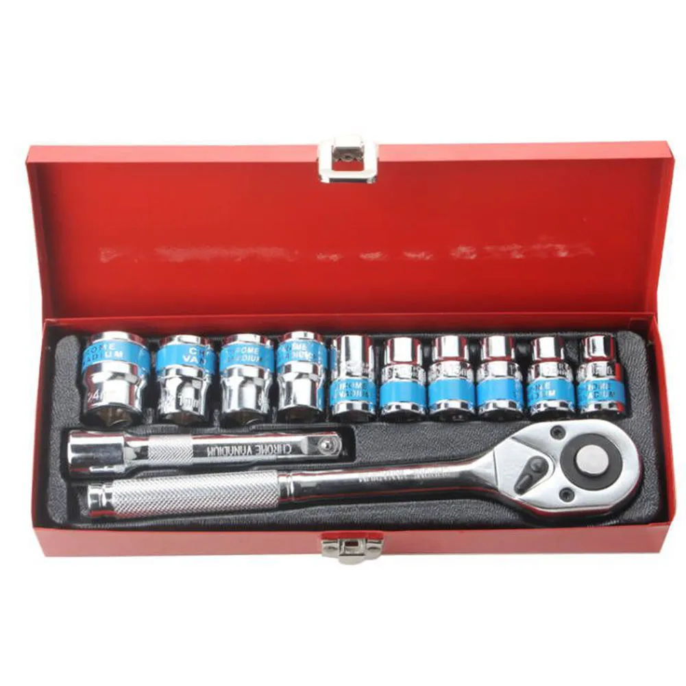 

Professional Socket Wrench Set for Car Repair 12pcs Rustproof Drive Sockets with Ratchet Wrench and Extension Bar