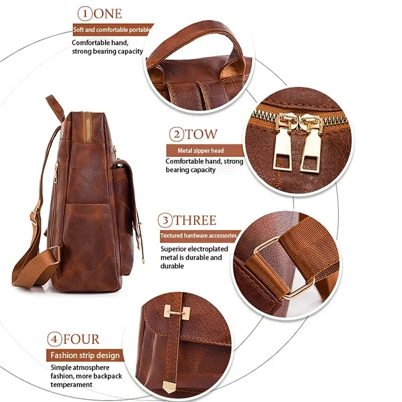 Womens Backpack Vintage Women's Bag Large Capacity Leather Daily Commute Travel