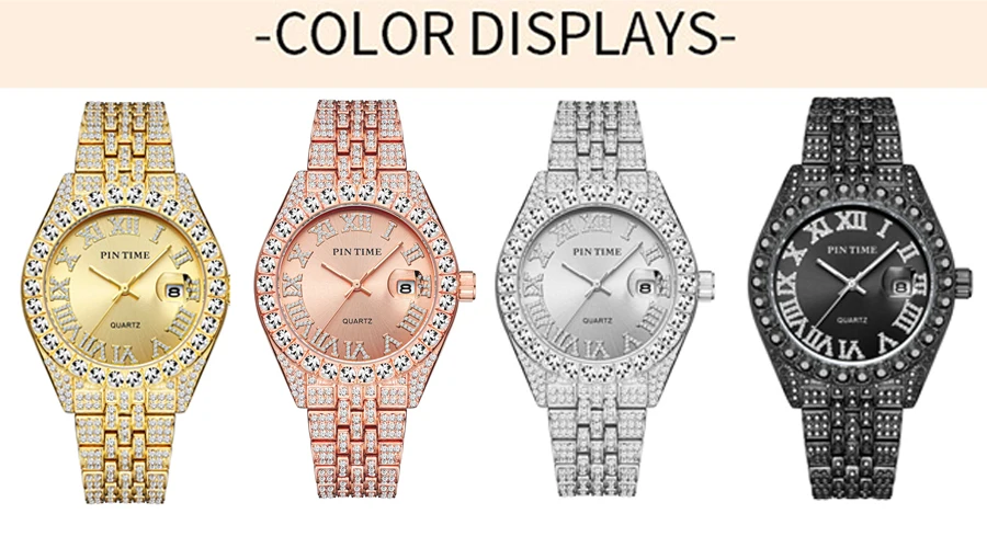 Topmærke PINTIME Starry Sky Star Dust Diamond Watch Quartz Gold Hip Hop Bling Iced Out ure Herre_voghion.com