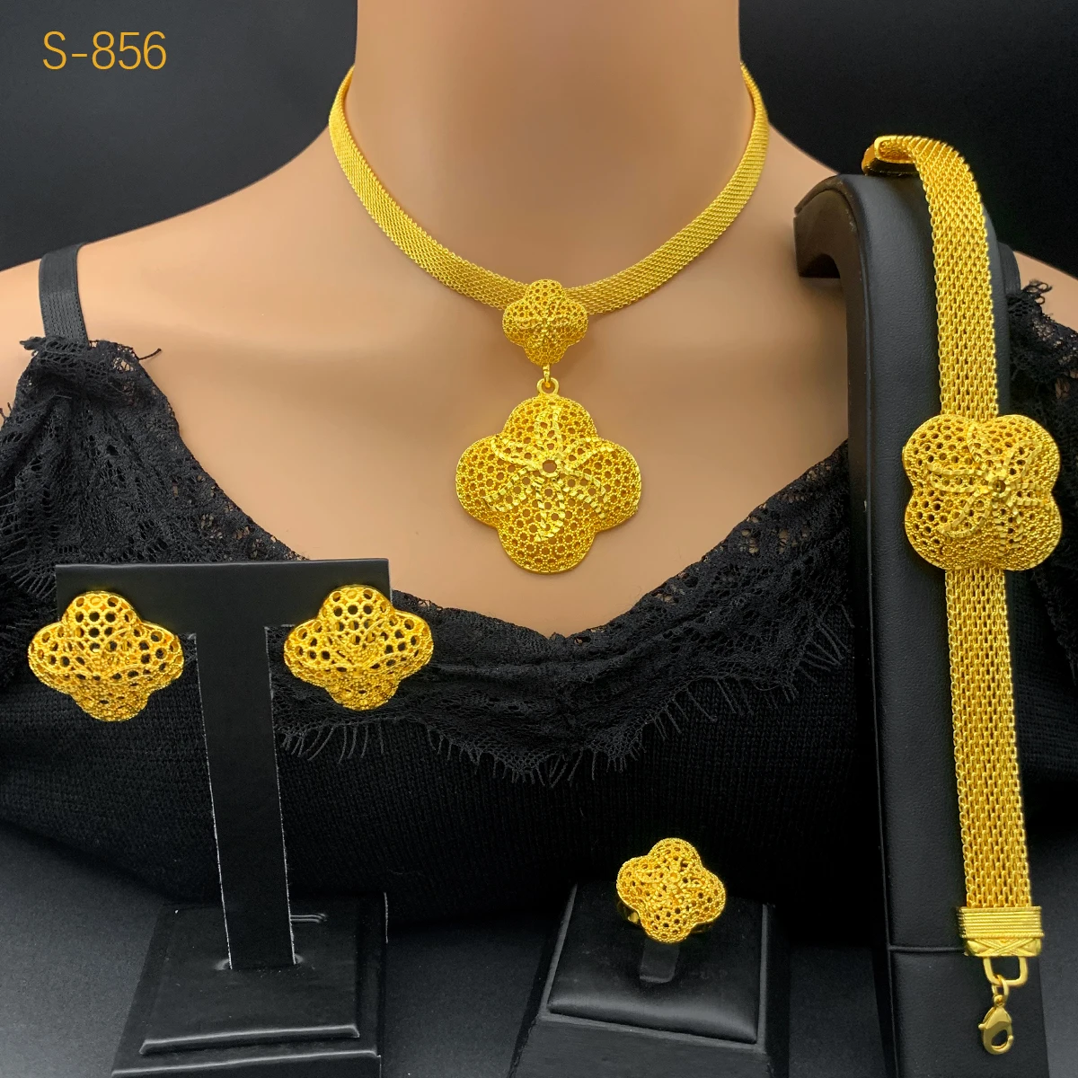 ANIID Dubai Ethiopian Big Pendant Necklace Jewelry Set For Women Wedding 24K Gold Color African Bridal Choker Wholesale Gifts