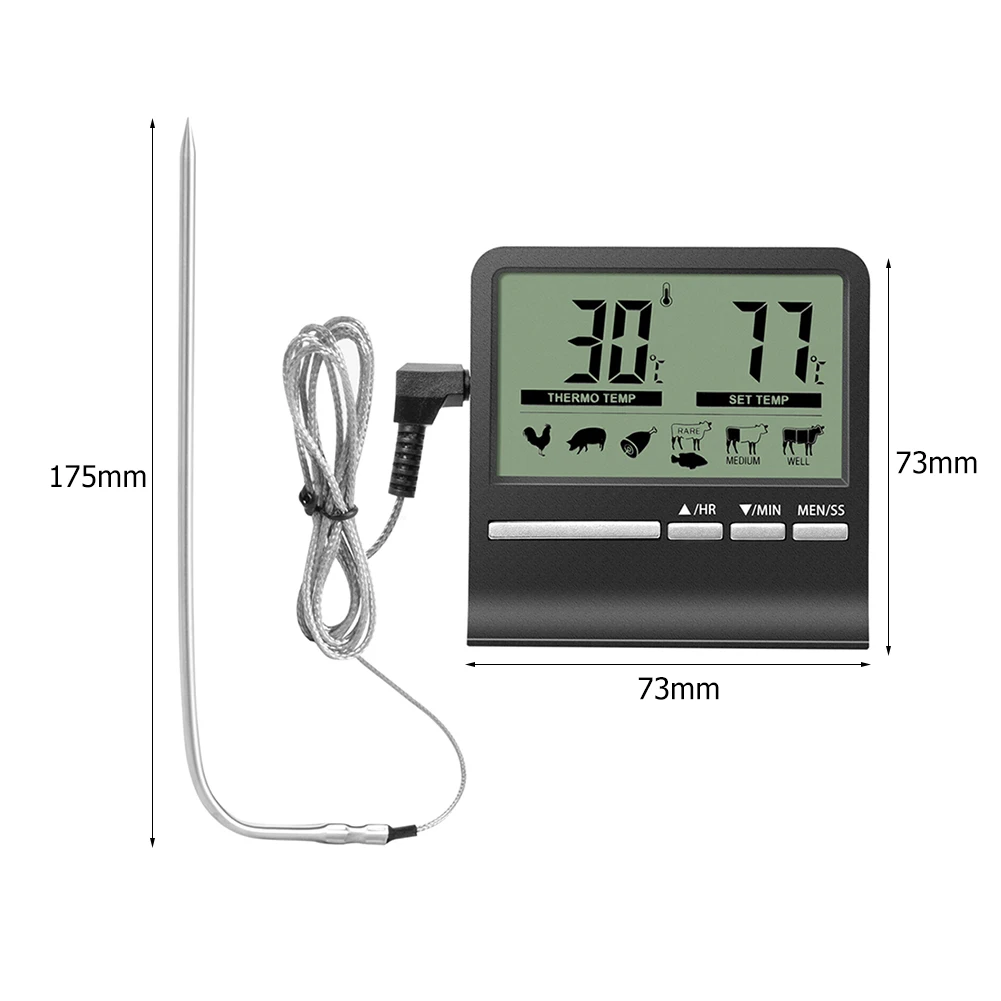 Digital Kitchen Cooking Thermometer with Timer & Metal Probe