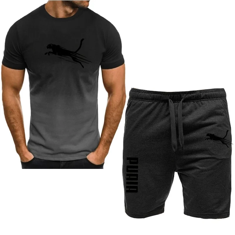 2024 new men's sportswear fitness set running suit casual T-shirt+shorts set breathable jogging sportswear 2-piece set for men