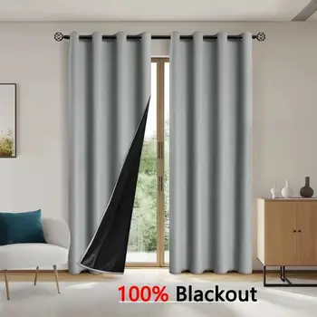 1pc Solid Blackout Curtains with Grommets 1