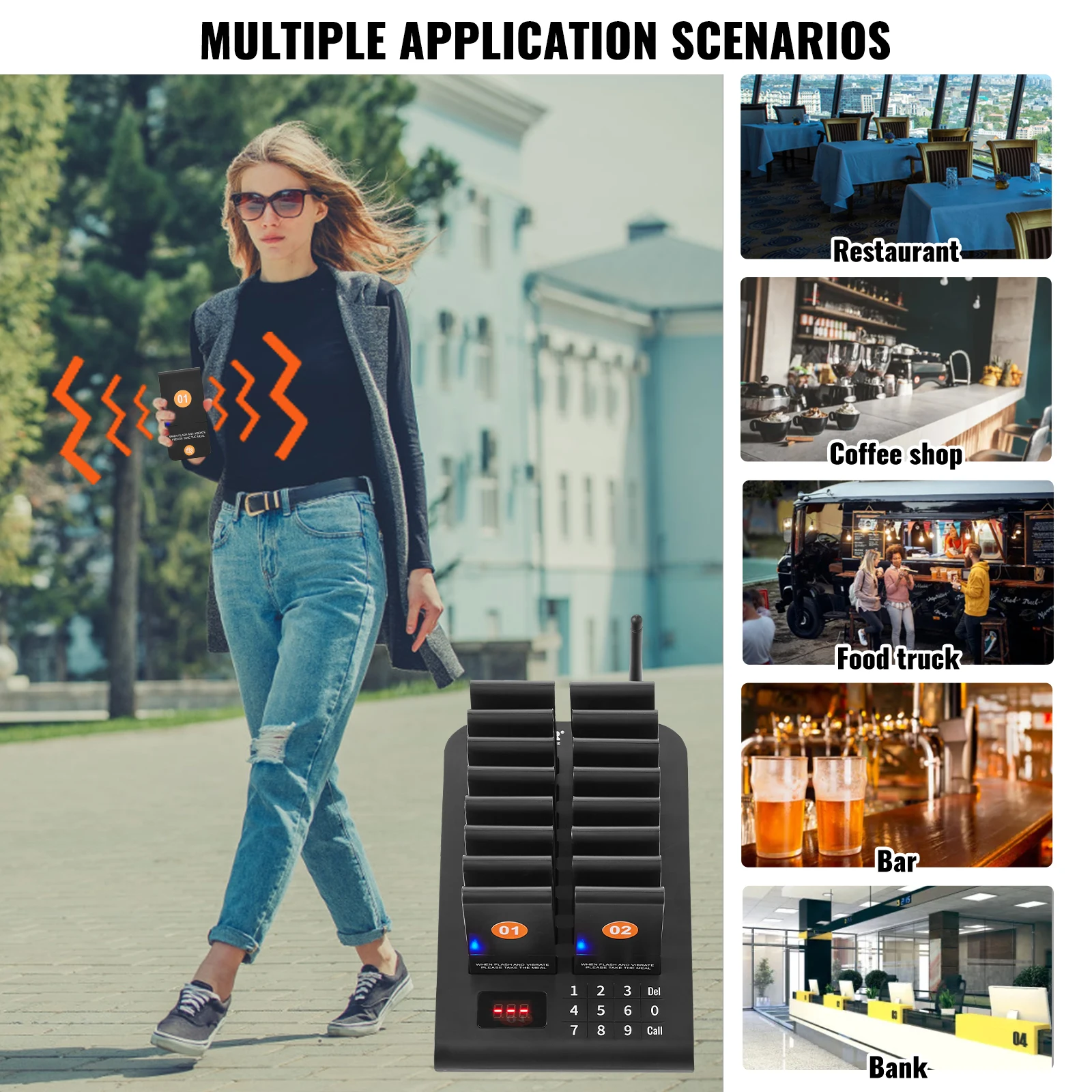 VEVOR 16pcs Restaurant Pager System 500m Long Range Wireless Calling System for Coffee Shop Restaurant Guest Queue Pager
