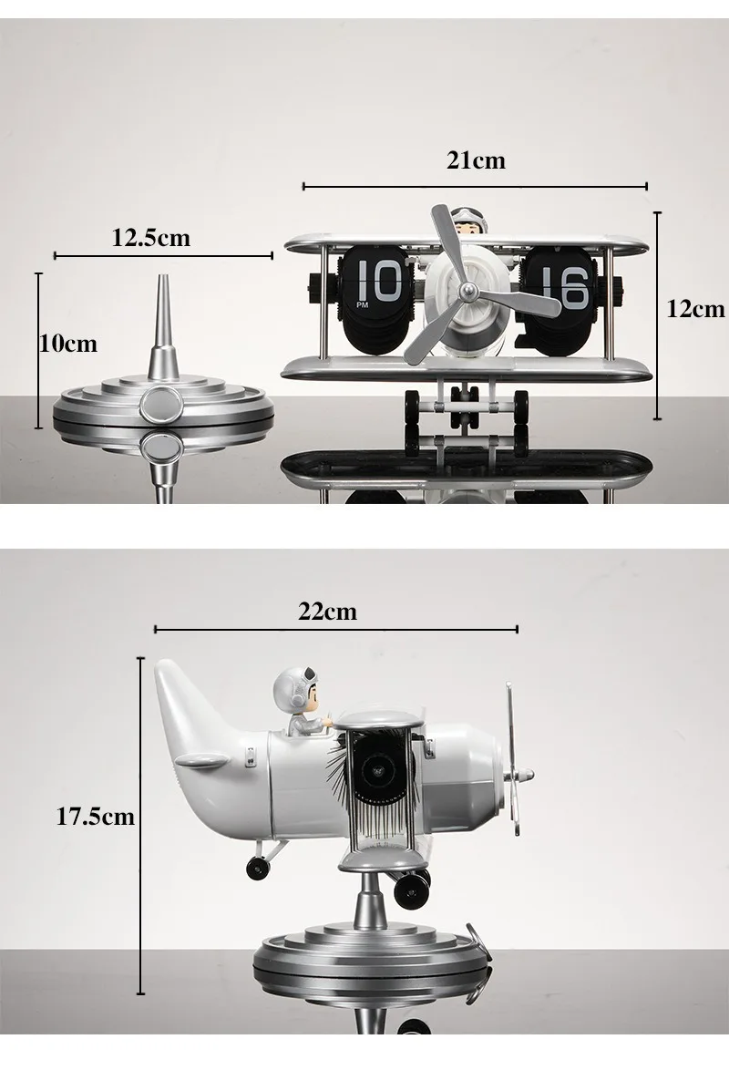 Plastic Case Creative Table Clocks Vintage Aircraft Moulding Desk Clock Auto Page-Turning