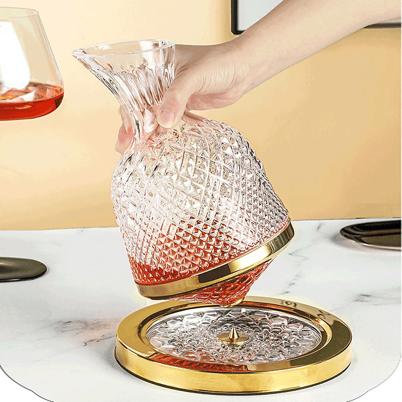 High Grade Crystal Glass Decanter 360 Rotating Tumbler 1500ml Dispenser Champagne Whisky Wine Bottle Gift Bar Decorate Glassware