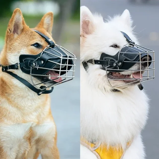 Adjustable Breathable Leather Metal Muzzle Protection Cover Muzzles for Dogs Accessories Dog Muzzle Anti-bite Pet Mouth Mask 6