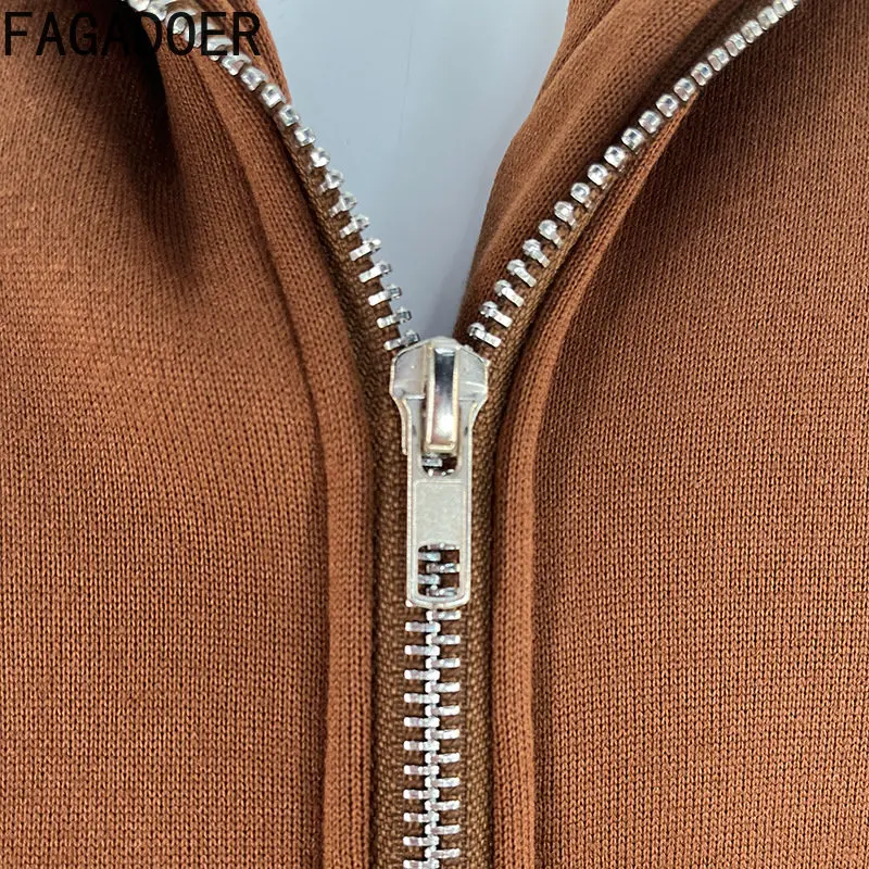 FAGADOER Casual Zipper Hooded Long Sleeve Coat Women Solid Color Loose Sport Clothing Spring New With Pocket Top 2023 Streetwear