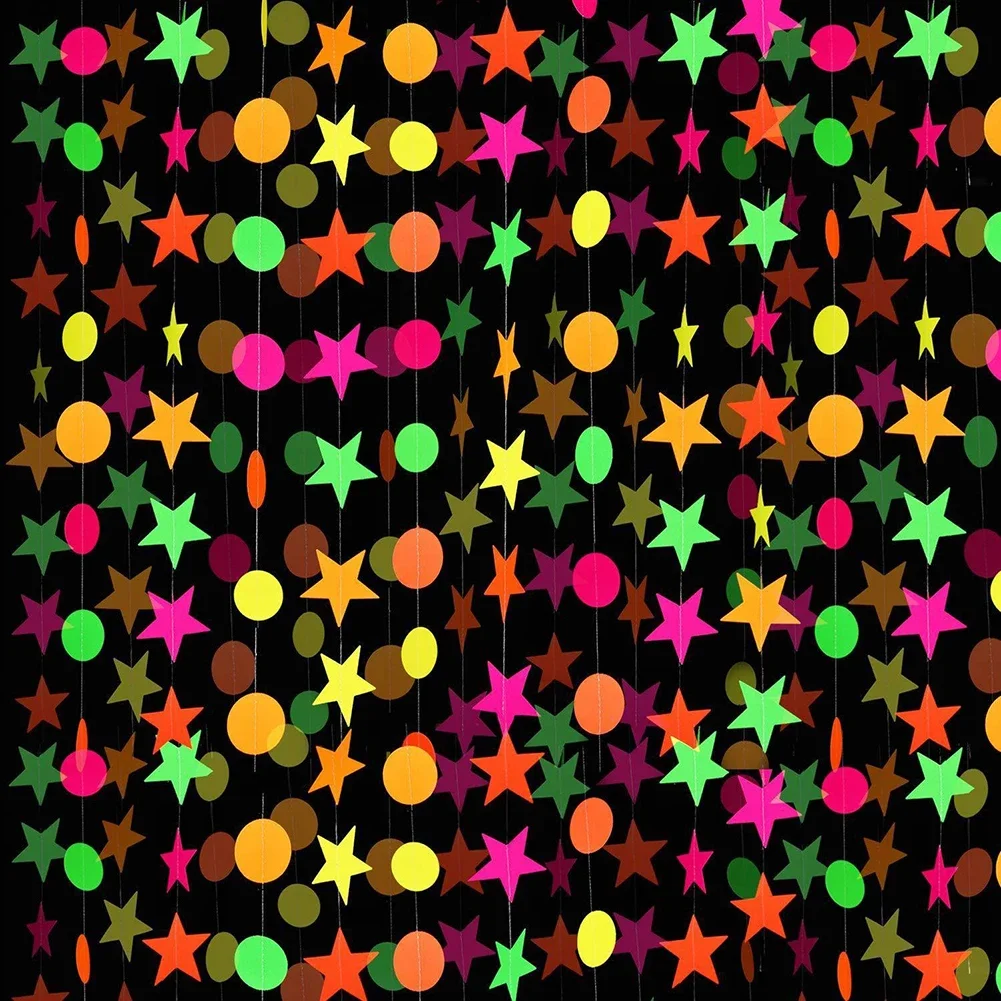 Birthday Party Decorations Neon Fluorescent Garland Round Pentagram Blacklight Glow Party Decor Happy Birthday Banner Neon Party Xmas Tree Decoration