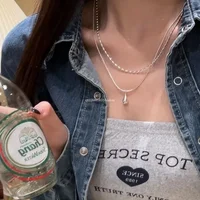 2025 Silver Simple Design Drop Pendant Necklace for Women Double Collar Chain Fashion Fine Jewelry Gifts Long Layered Necklace - Image 5