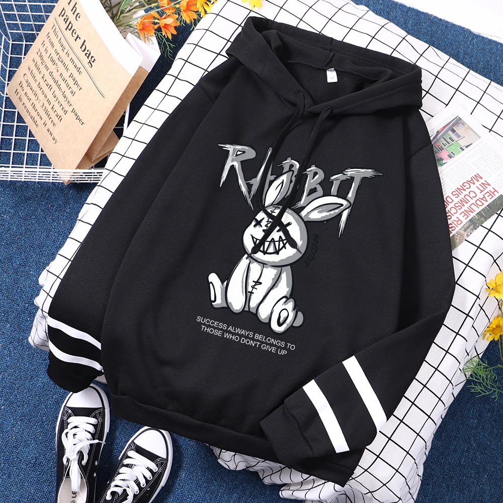 

Cute Rabbit Funny Graphic Hoody Women's Street Casual Breathable Sweatshirt Autumn Loose Hooded Simple Fleece Pullover Tops