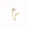 Boucles d'oreilles tendance en acier inoxydable pour femmes, 1 pièce, chaîne à Double perçage, fleur coréenne, Zircon, clous de perçage, bijoux à la mode