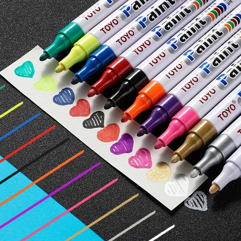 Penna per pittura oleosa impermeabile Pennarello per pneumatici per auto Battistrada in gomma Metallo Vernice permanente Pennarello artistico Forniture di cancelleria per la scuola - immagine 2