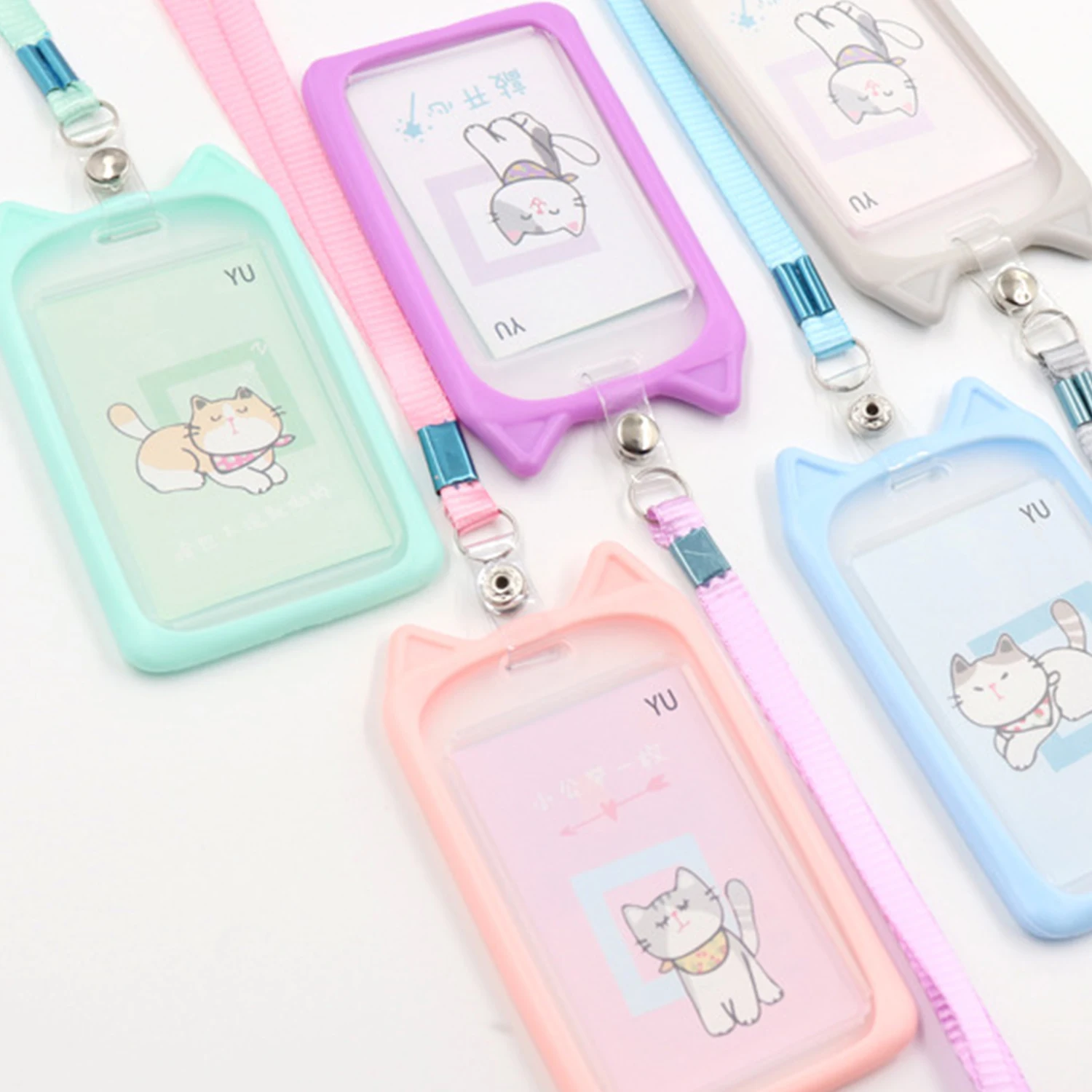 

1PC Cute Cartoon Cat Card Holder Bank Identity Bus ID Card Holder Case With Retractable Reel Lanyard Credit Cover Case Kids Gift