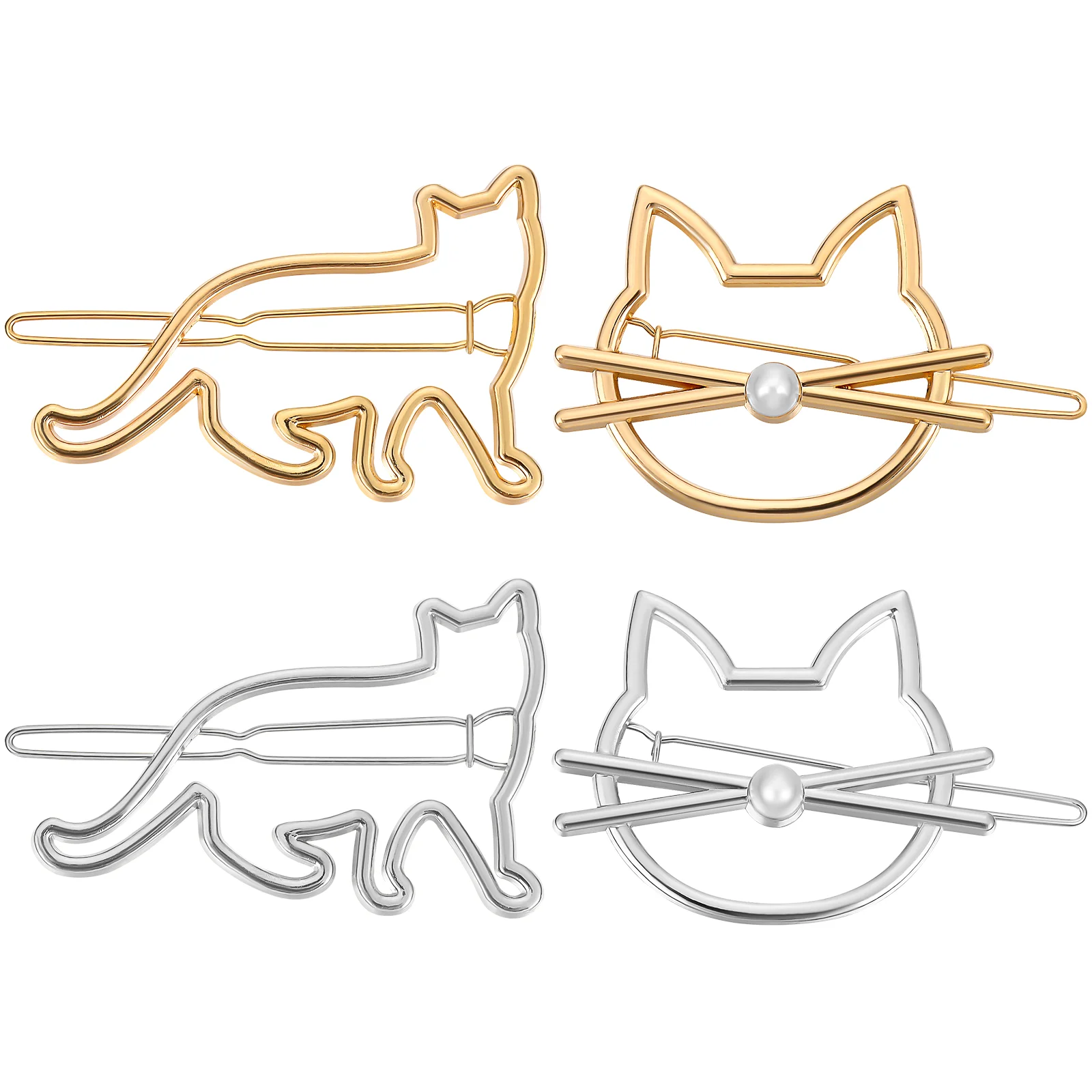 

4 Pcs Cat Hair Clips Novelty Metal Cat-shape Hair Barrettes Hollow Clasps Hair Styling Accessories