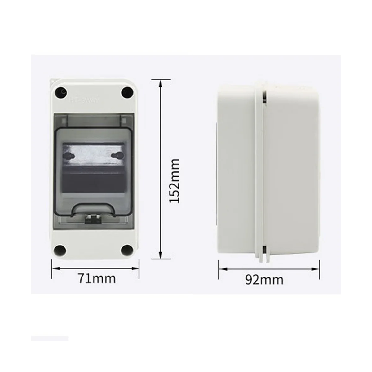 3 Way Distribution Protection Box, Waterproof Transparent Cover 3 DIN Rail Outdoor Distribution Junction Box 2Pcs