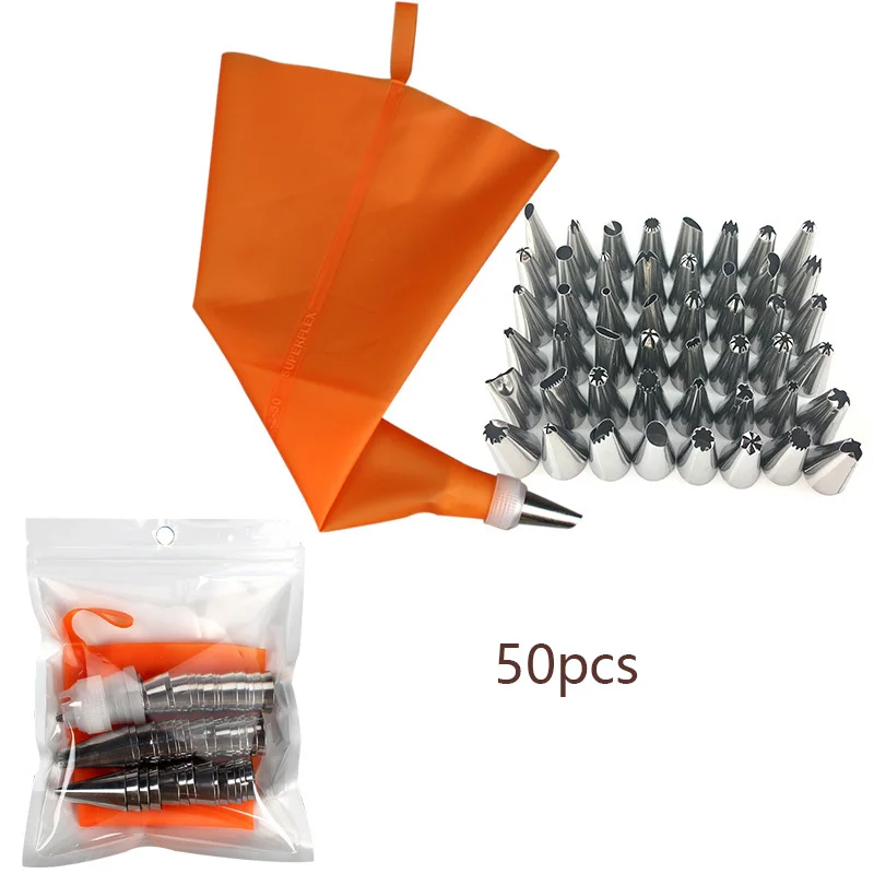 8 50 Pcs Set Pastry Bag and Stainless Steel Cake Nozzle Kitchen