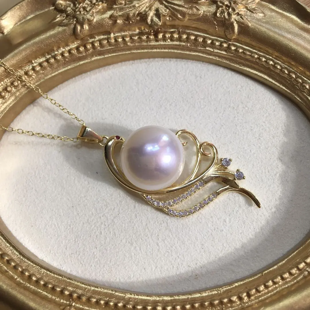 STARLIKE 2022 New Fashion Round 13-14 mm Freshwater Pearl Necklace Cute Pendant For Women Jewelry Girl Gift with S925 Chain