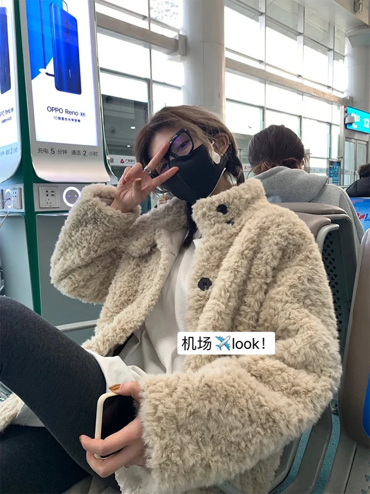 Korean Style Solid Color Long Sleeve Stand Collar Women's Woolen Coat 2023 Autumn Winter Commute Style Fashion Casual Loose Coat