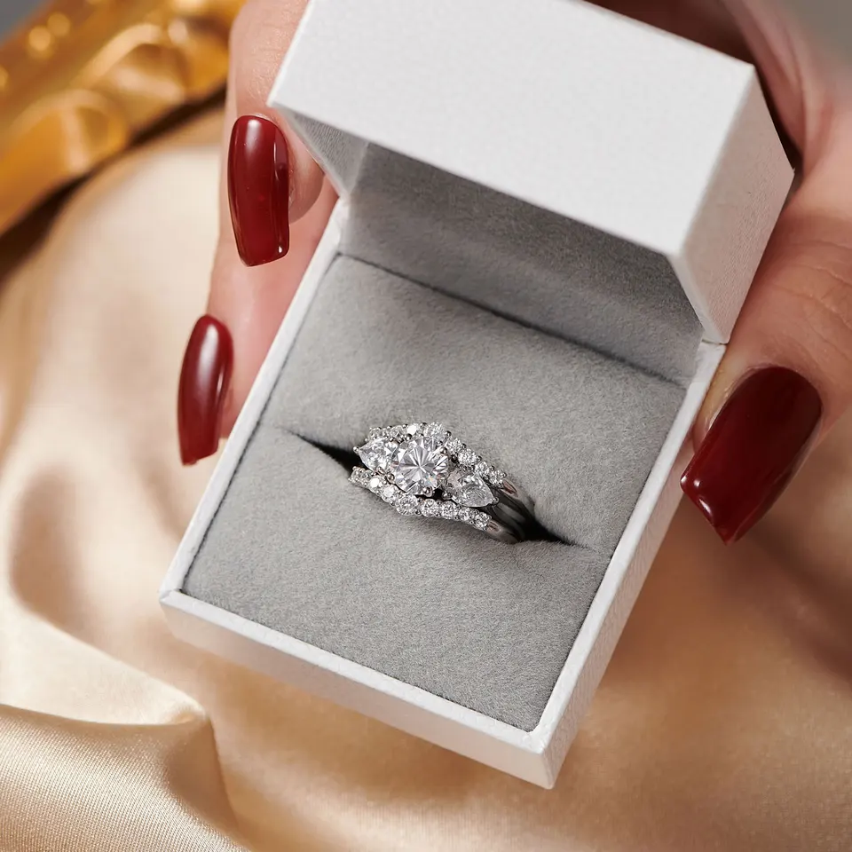 Elegant 3 Piece Simulated Diamond Engagement Ring Set