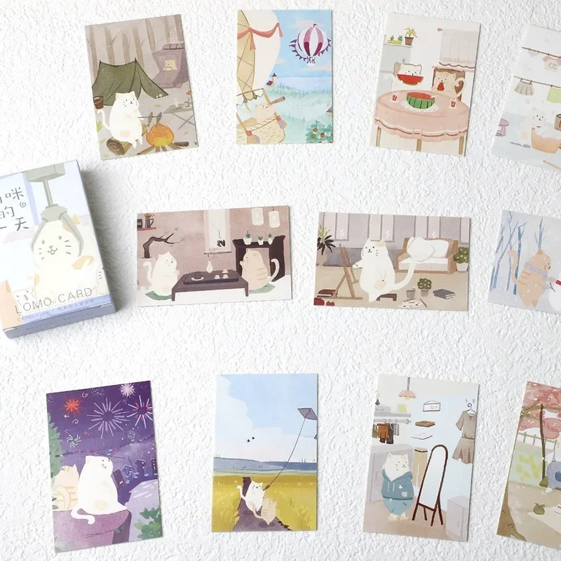 Memo Cards Mini Postcard Cartoon Hand Drawn Postcard Greeting Cards Letter Pads Merry Christmas Birthday Card Set 28pcs