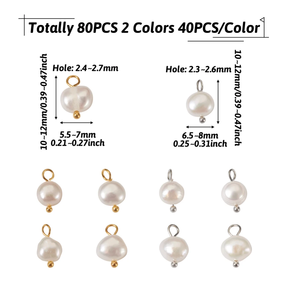 80pcs Natural Cultured Freshwater White Pearl Charms Pendants For Women Earrings Necklace Bracelet DIY Jewelry Findings Making