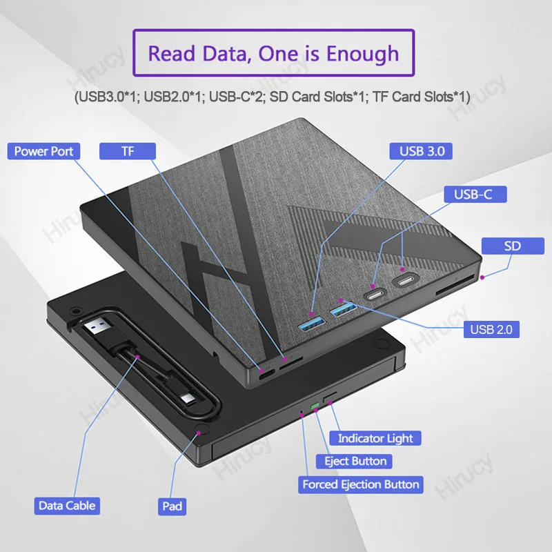 노트북 PC용 외장 블루레이 광학 드라이브, USB 3.0, C타입, BD, DVD CD-RW 플레이어, SD, TF 카드 슬롯, 휴대용 버너, 7 in 1