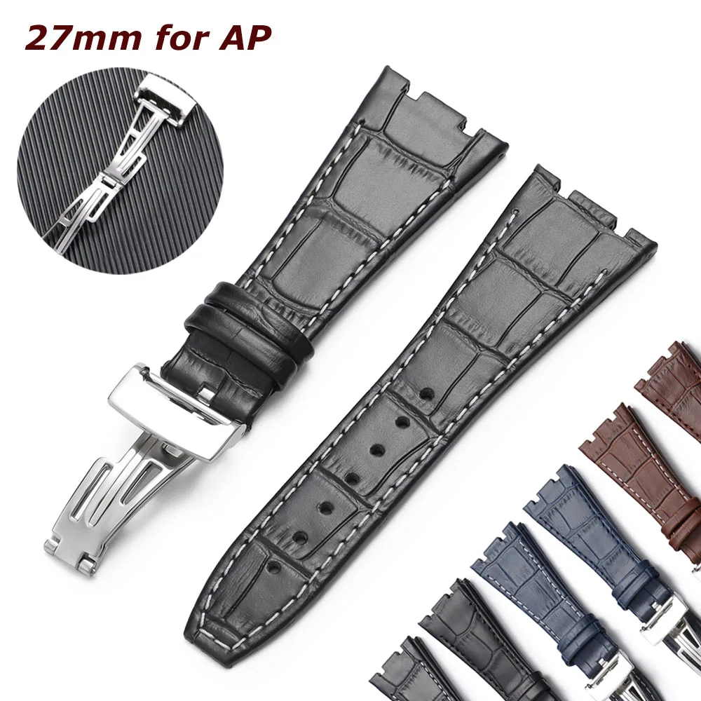 Premium Leather Watchbands - 27mm Cowhide Straps with Folding Buckle