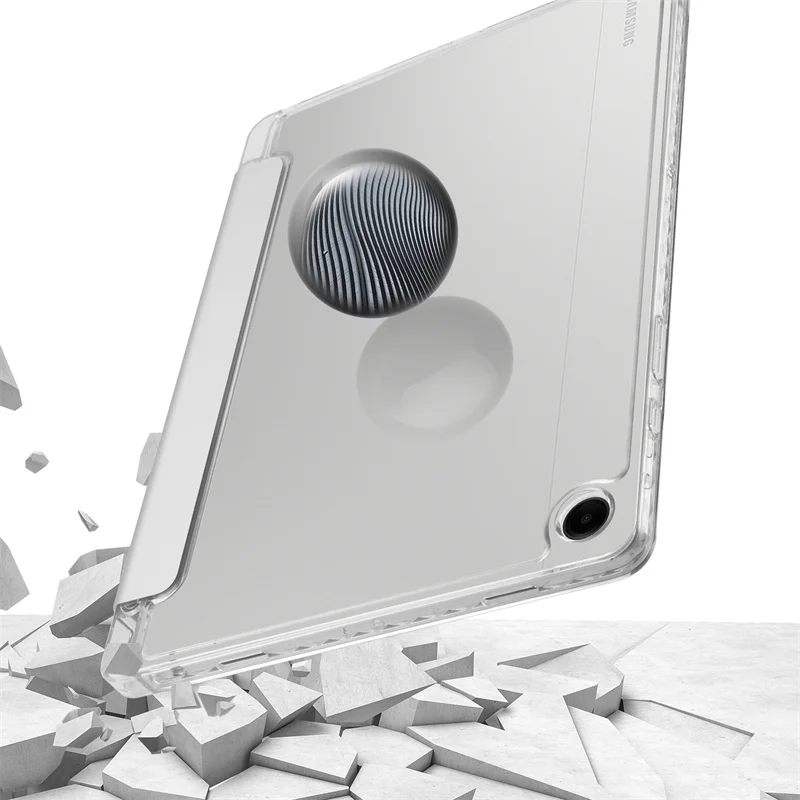 Premium Tablet Case with Pencil Holder and Clear Acrylic Back Cover, Trifold Design