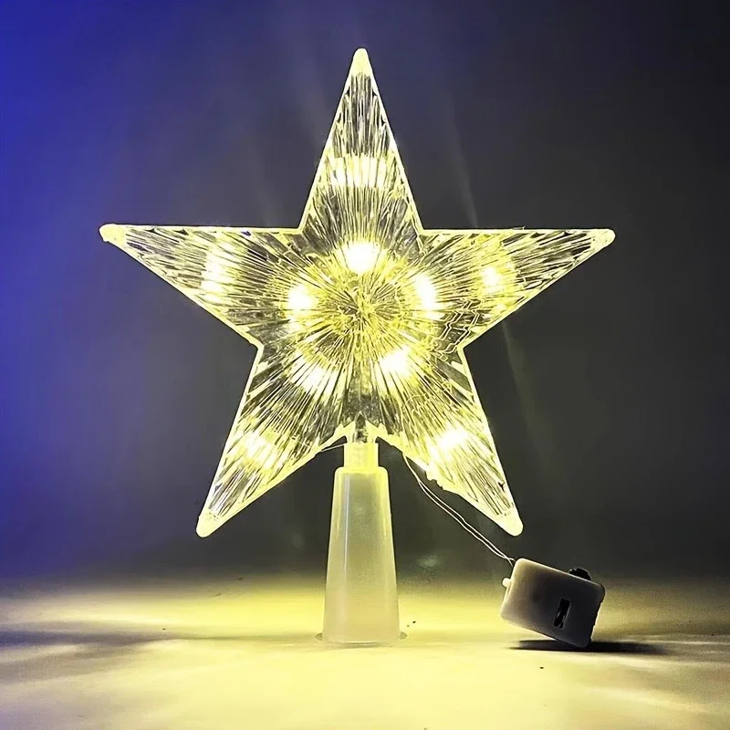 Christmas Tree Decoration 15cm Glowing Tree Topper Five-pointed Star Transparent LED Shining Xmas Colorful