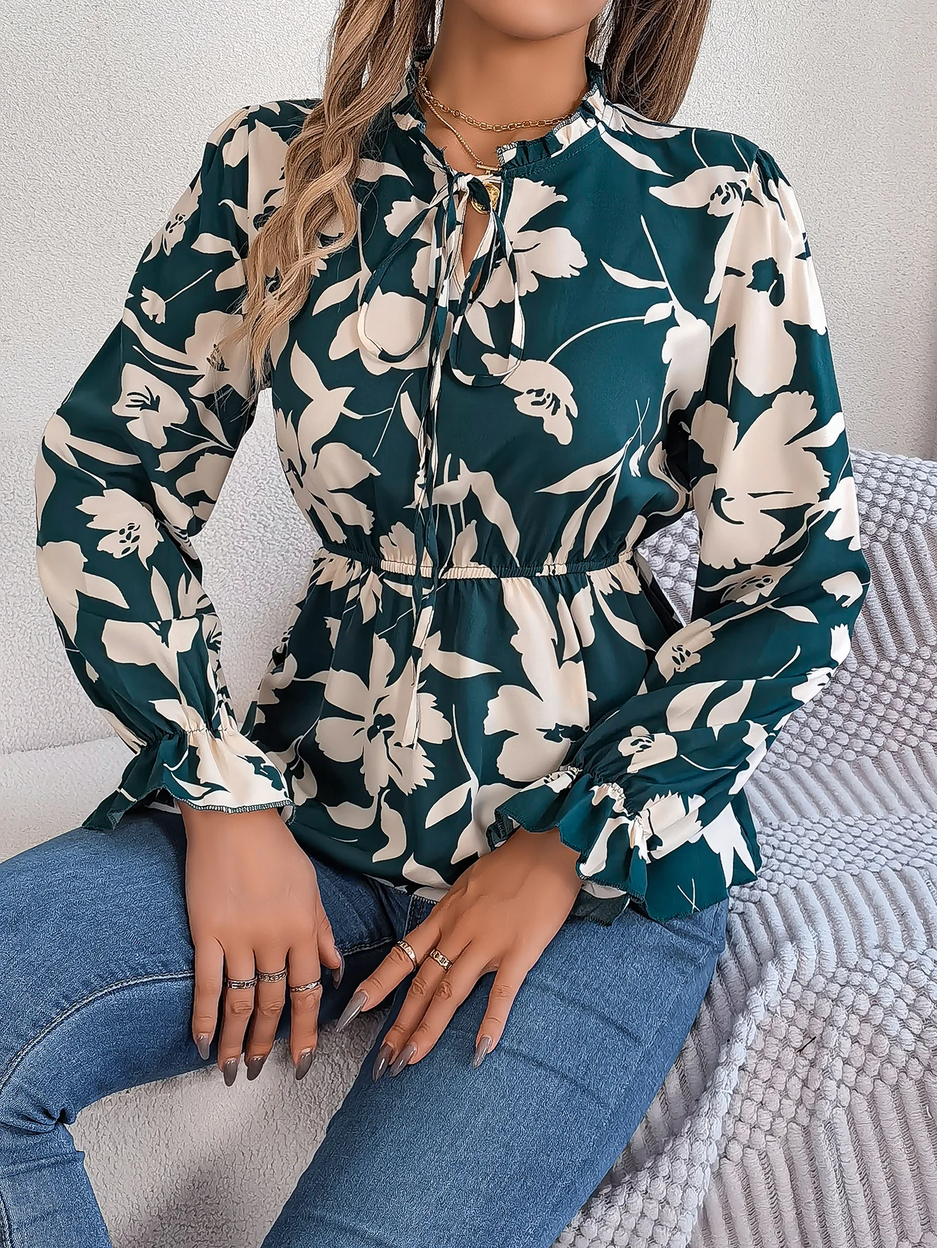 Women Elegant Lace Chiffon Shirt