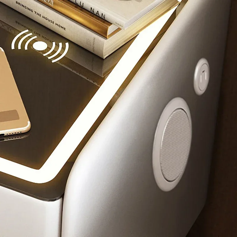 Ultra-Narrow Smart Bedside Table Modern Style White Nightstands Narrow Solid Wood Muebles Home Furniture With Wireless Charger