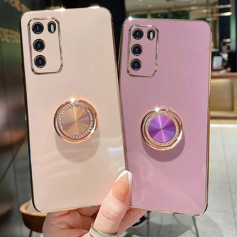 Diamonds Finger Ring Holde Stativ Fodral Fo Samsung Galaxy S24Ulta S23 S21 FE S22Plus S10 S20 S8 S9 Plating Backet_voghion.com