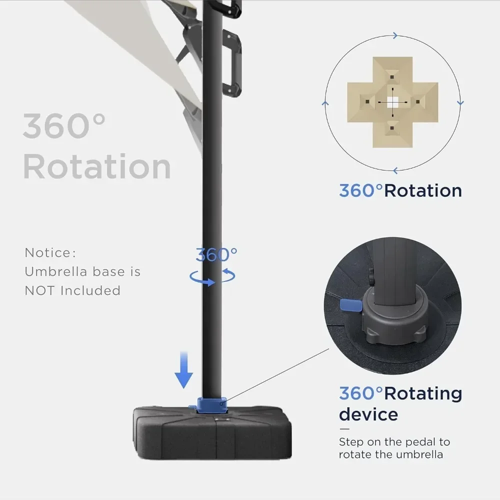 10 FT Cantilever Outdoor Patio Umbrellas with Solar Powered Led Lights, Free-motion Track Tilt Large Rectangle Umbrella 6