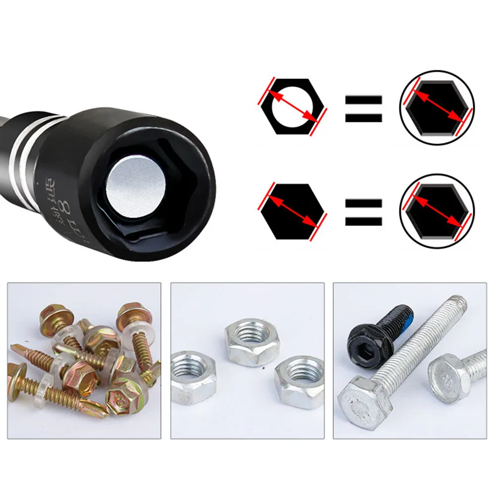 1Pcs 8mm Magnetische Mutter Schraubendreher Buchse Bit Hex Schaft Fahrer Adapter Steckschlüssel Für Bohrmaschinen Fahrer Buchse Kit – Detail 12