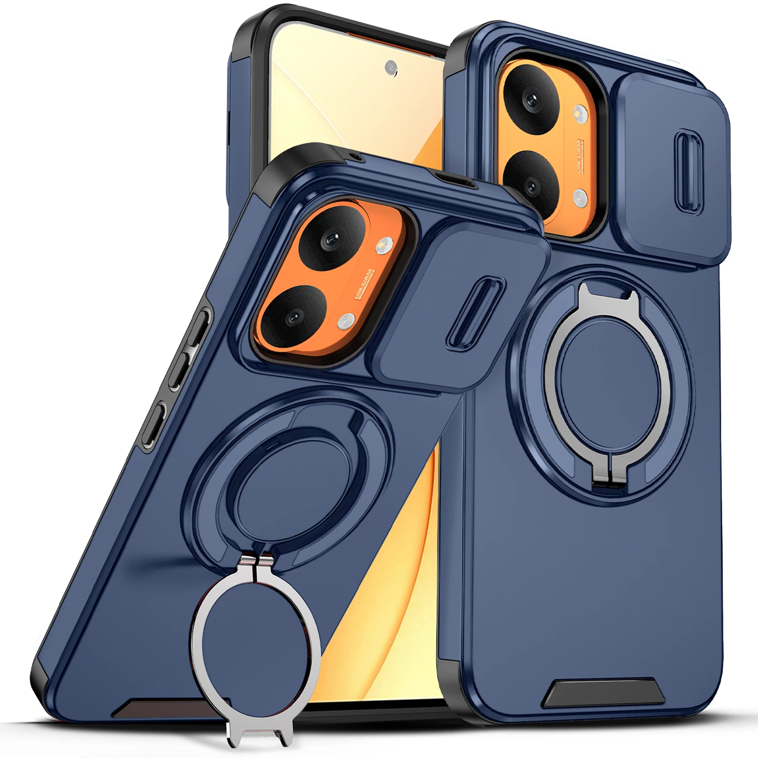 Advanced Protective Armor Case with Slide Camera Lens Cover and Magnetic Ring Holder