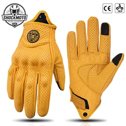 Vintage Leather Motorcycle Gloves - Durable, Anti - Slip, Unisex Summer Riding Accessory - XXL (Yellow hole)