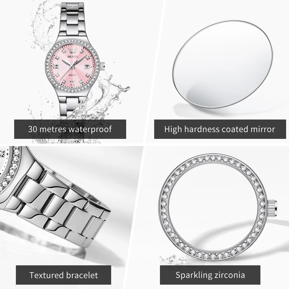 OLEVS 5628 ساعة نسائية أصلية أنيقة من الفولاذ المق...