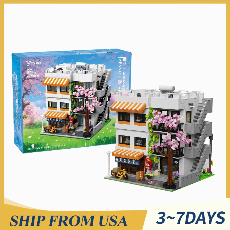 3911PCS Japanese Apartment Modular Building Blocks,with 5 Figures,Street View Model Bricks LED Light Toys Idea Gifts Home Decor