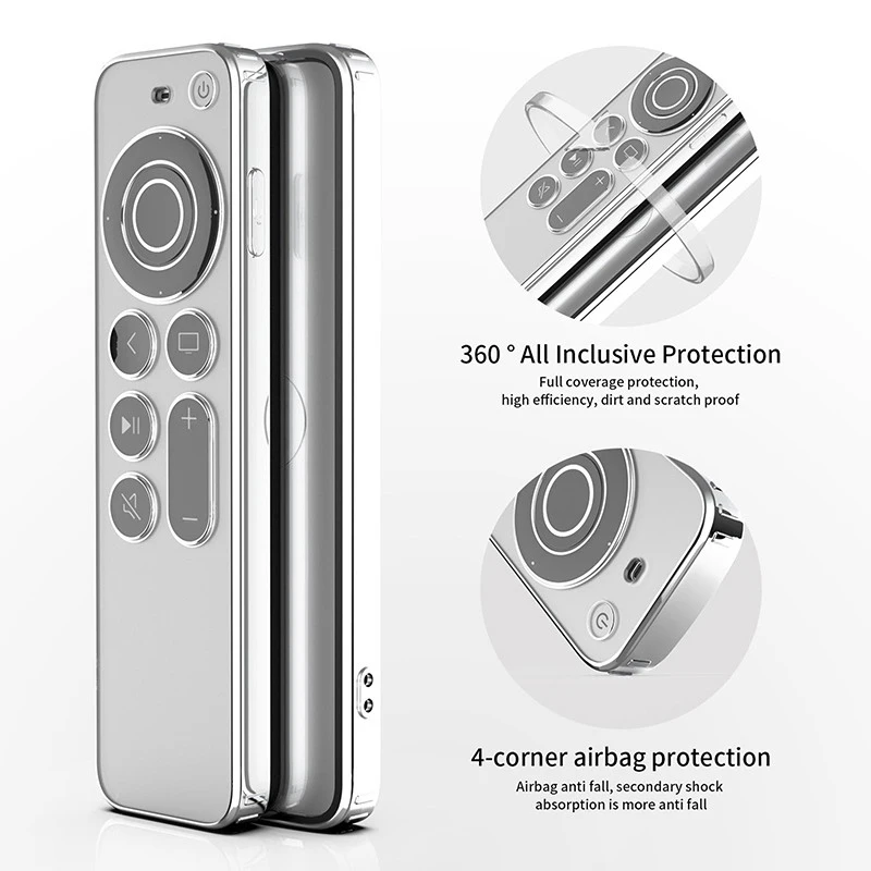 TPU Silver Edge Case Compatible With Apple TV 4K/HD Remote Control Prevent Scratches Drop Protection Transparent Protective Case