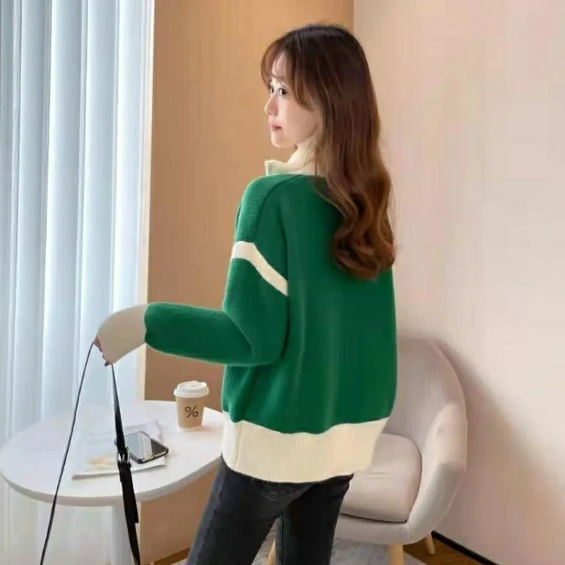 

2023 Spring Autumn Women's Cardigan Sweater Coat Turtleneck Zipper Long Sleeve Knitted Sweater Korea Assorted Colors Top Female